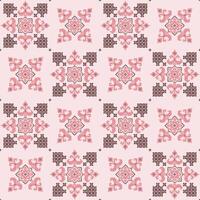 This one features a seamless and symmetrical floral pattern in shades of pink and brown. The overall style of the pattern is traditional and reminiscent of textile design. vector