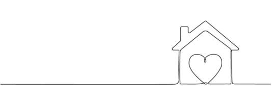 Drawing of a heart in a house drawn with one continuous line . Romantic sign of love. Minimalistic editable illustration of love symbol for valentine's day. vector