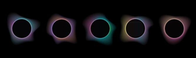 Set of gradients with blurred frames abstract shapes. Collection of futuristic glowing, neon colored with aura round shapes for website design, banners . illustration on black background. vector