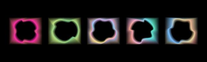 Set of glowing colored gradient rectangular frames with inner blur abstract shape. Square shapes with aura for design on a black background vector