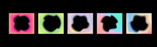 Collection of luminous colored gradient rectangular frames with inner blur abstract shape. Square shapes with aura for design on a black background vector