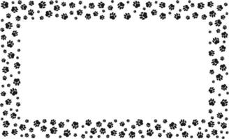 Rectangular pet paw print frame with blank space for text and images. Black silhouette track of dog or cat paw prints. Frame with paw prints of pets for decoration of shop windows, websites, etc. illustration. vector