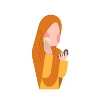 Character Of Muslimah Applying Blush On vector