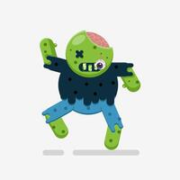 Flat illustration walking zombie with brain and eye vector