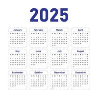 2025 Calendar minimalist blue template with dashed borders vector