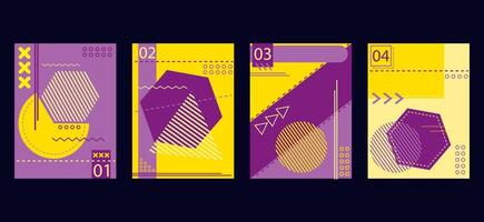 geometric abstract brochure book covers set in modern minimalist design. Memphis style background templates with circle, triangle, hexagonal and squares shapes vector