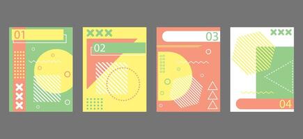 abstract modern geometric brochure book covers set in minimalist design. Memphis style background templates with circle, triangle, hexagonal and squares shapes vector