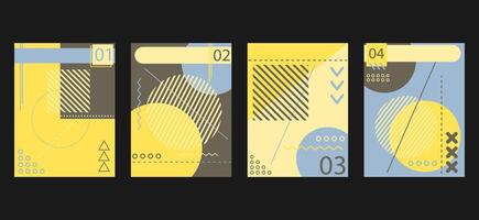 abstract brochure book covers set. Memphis style modern minimalist geometric background templates with circle, triangle, hexagonal and squares shapes elements vector