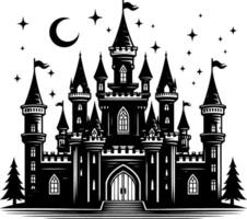 Castle silhouette illustration on black and white background vector