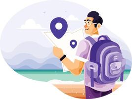 Man Backpacker Traveler Alone With a Maps Illustration vector