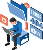 Isometric Error System Laptop Illustration vector