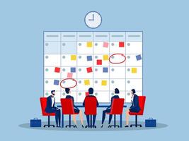 Time management, planning for team concept.Company business team working together planning and scheduling their operations agenda on a big spring desk calendar. vector
