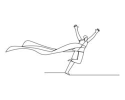 Line drawing of a businessman with raised arms and a flowing cape, symbolizing triumph and movement. Minimalist design, ideal for concepts of business success, victory, and heroism vector