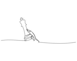 Single line drawing of a stylized chess knight, characterized by its abstract horse head shape. The continuous line art emphasizes simplicity and elegance, symbolizing strategy and foresight vector