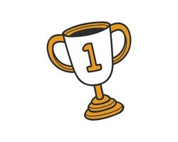 A detailed illustration of a trophy with two handles and a tiered base, featuring the number 1 prominently. Ideal for representing first-place achievements, competitions, and awards vector