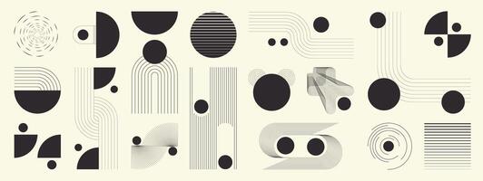 Hand drawn abstract minimal element mid century set. Aesthetic contemporary stripe line art, geometric shape in monochrome colour. vector