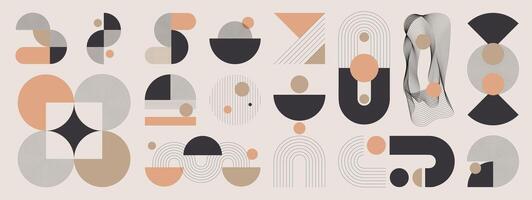 Hand drawn abstract minimal element mid century set. Aesthetic contemporary stripe line art, geometric shape in monochrome. Art form design for wall art, decoration, wallpaper. vector