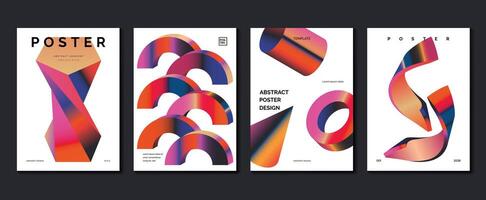 Modern gradient poster background set. Minimalist style cover template with vibrant perspective 3d geometric prism shapes collection. Ideal design for social media, cover, banner, flyer. vector