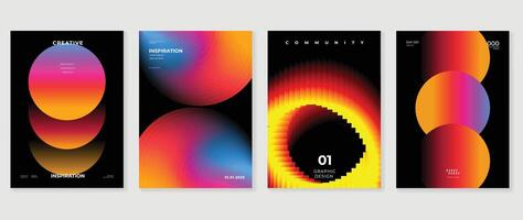Modern gradient poster background set. Minimalist style cover template with vibrant perspective 3d geometric prism shapes collection. Ideal design for social media, cover, banner, flyer. vector