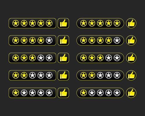 Set of star rating review icon for apps and websites. Like, thumbs up
