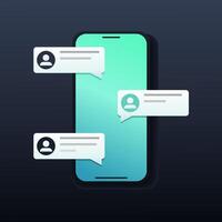 Chat messages notification with text preview on smartphone. Messages bubbles with user profile. Online talking, speak, conversation, dialog concept vector