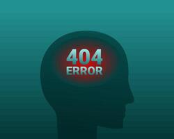 Silhouette of head with 404 error. Missing, blank mind vector