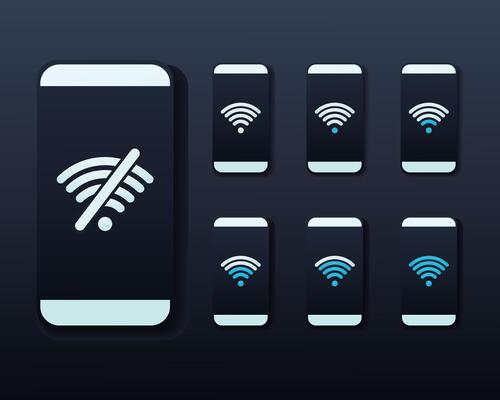 Set of smartphone with wifi signal on the screen. Wifi signal notification