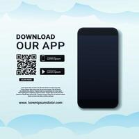 Download our app. Download page of the mobile app. Ad page to download new app. Blank smartphone screen for app vector