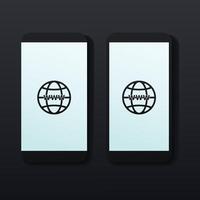 Smartphone with internet-globe icon on screen. Connect internet. Using phone for mobile internet access. Browse the internet vector