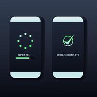 Loading process in smartphone screen. Install new software, operating system support. System software update and upgrade concept vector