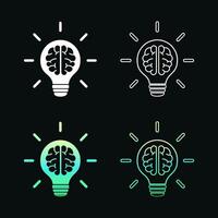 Set of light bulb with a brain inside. Creating ideas, mind thinking concept vector