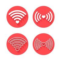 Set of heart wifi. Love signal. Wifi hotspot signal icon with heart. Heart signal. Love connection vector