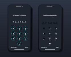 Set of pass code interface for lock screen login or enter password pages on smartphone. Screen Lock vector