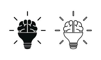 Set of brain light bulb icon. Brains in the lights vector