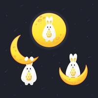 Cute bunny character. Happy easter. Moon rabbit brings easter eggs. rabbits in space vector