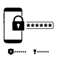 Smartphone security. Mobile phone with padlock and password entry vector