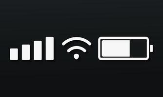 Set of status bar icon. Mobile phone system icons. Signal, wifi, and battery charge level vector