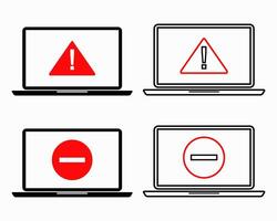 Set of laptop with exclamation mark on the display. Restricted and Prohibition Forbidden Access. Security concept in computers vector
