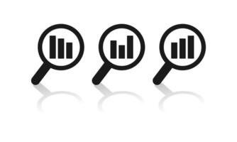 Set of analytic icon. Finance monitoring. Analysis and statistics data sign. Magnifying glass with bar graph vector