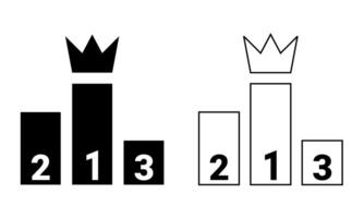 Podium for the winner. First, second, third winner. Voting diagram, bar graph. Crown for the first place vector