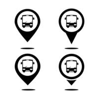 Set of map pointer with bus icon. Bus station pin location vector