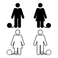 Slave icon. Person chained with ball, shackle vector