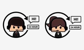 Operator employee cute cartoon characters. Customer service. Call center 24 hour hotline vector