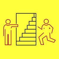 Emergency exit sign concept line art. Running away from danger towards an exit door. Staircase vector
