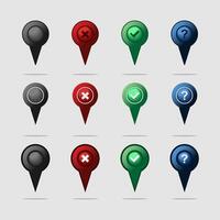 Set of mapping pins modern style. Marker sign with Yes No Maybe Question symbol vector