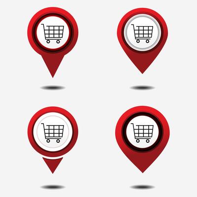 Map pin with shopping cart icon. Store and supermarket location