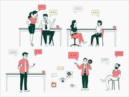 people talking at a table with speech bubbles vector