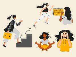 women doing different things, including running, jumping and talking on the phone vector