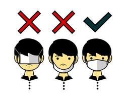 How to wearing protective mask correctly. Wrong and right to use masks vector