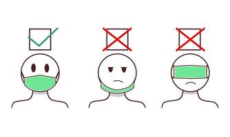 How to wearing protective mask correctly vector